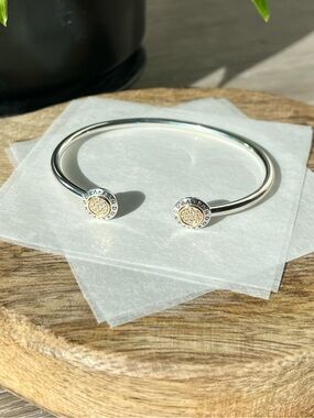 Pandora Signature Sterling Silver w 14k Gold/Cubic Zirconia Bangle Bracelet